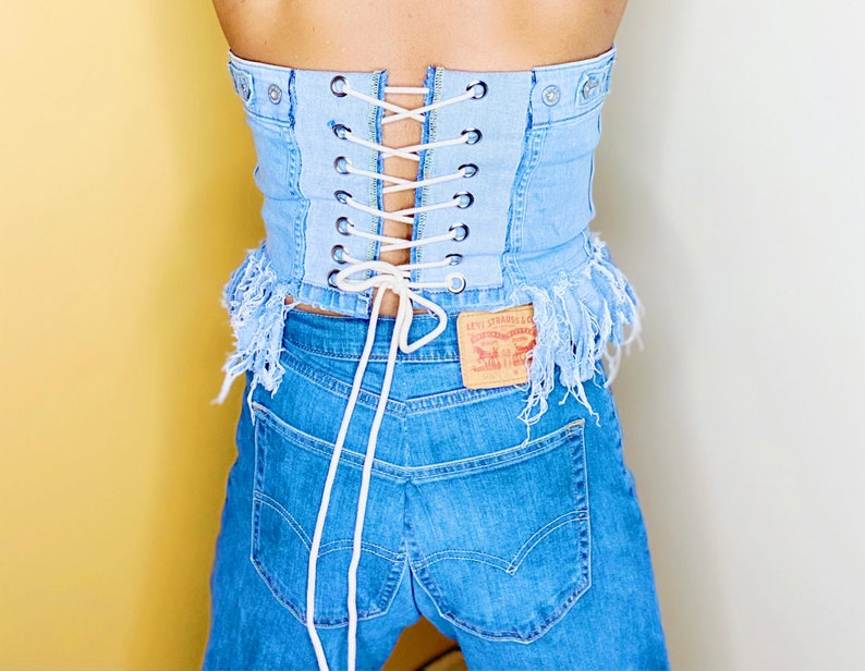 Levis Vintage Destroyed Denim Fray Lace up Corset - Etsy