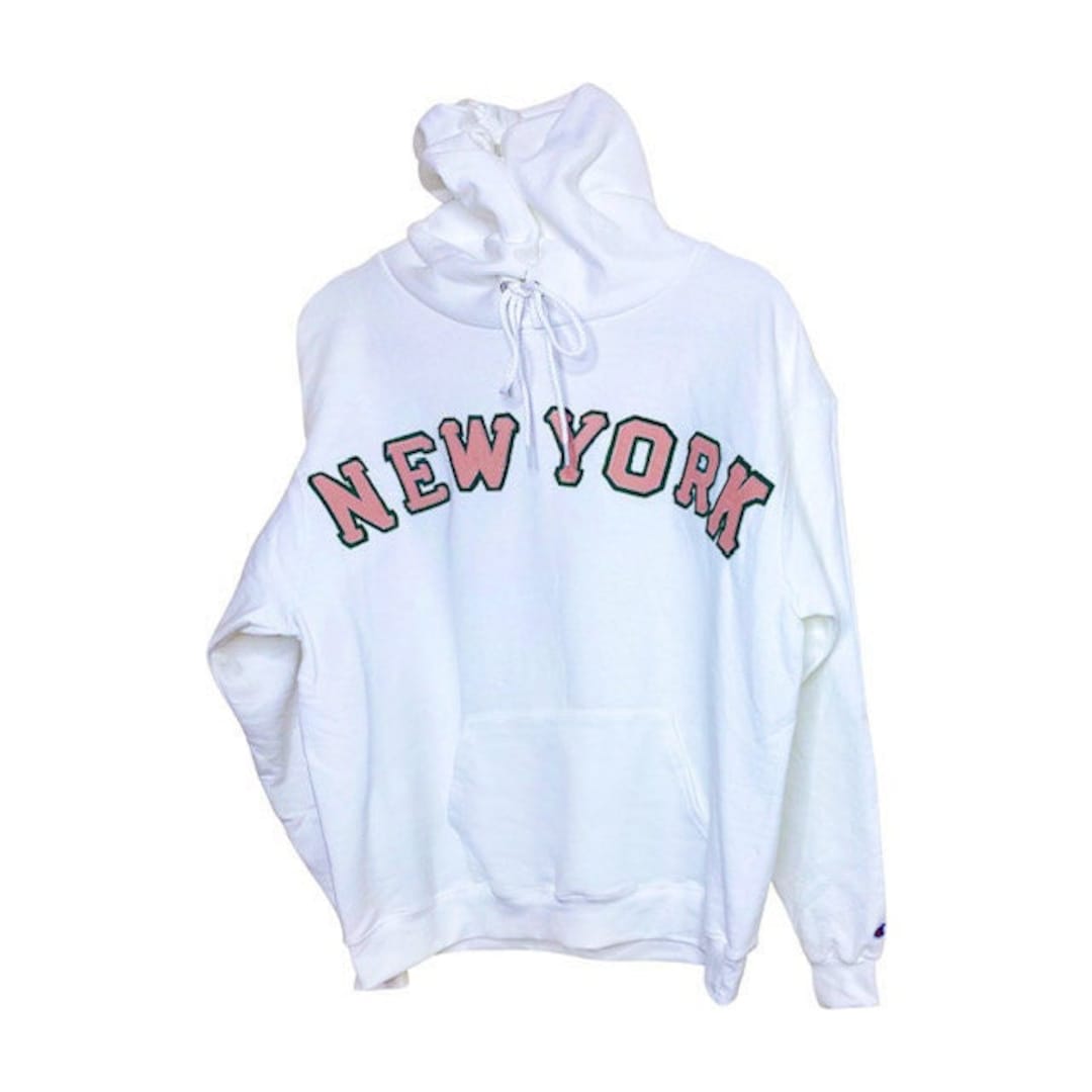 White New York Hoodie W Pink Green Letters 