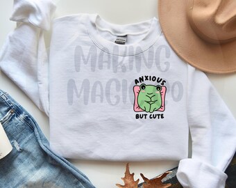 Anxious But Cute Frog Cotton Sweatshirt - Coquette Aesthetic