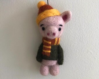 Cosy Pig Decoration - Handmade, Needle Felted. FREE UK DELIVERY