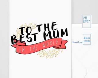 Mum birthday card, Best mum in the world card - Mothers Day cards gift for Mothers Day personalised just for your mum