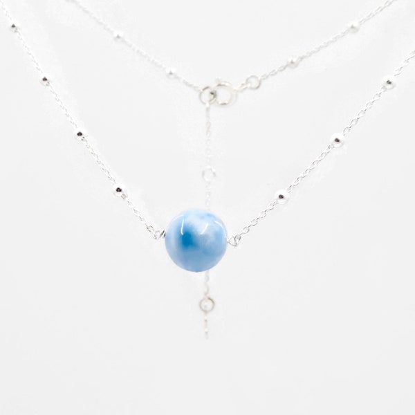 Collier larimar et argent massif