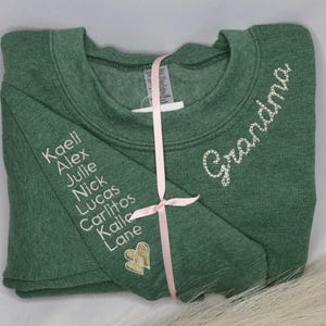 Embroidered Grandma Sweater Personalized Grandmother Gift Custom Gigi Sweatshirt With Kids Names Heart On Sleeve Gifts For Grandma Custom
