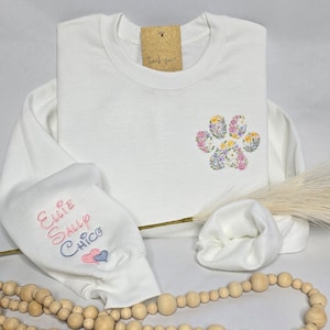 Personalized Paw Print Embroidered Sweatshirt Custom Dog Mom Gifts for Pet Parents Cat Mom Sweater Custom Paw Print Pet Pawprint Fur Baby