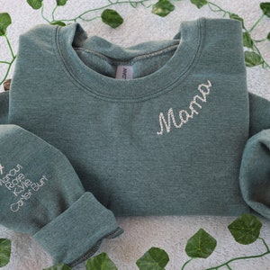 Custom Embroidered Mama Personalized Sweatshirt Mothers Day Gift Embroidered Collar kids Names on Sleeve  custom Embroidered Mom Sweater
