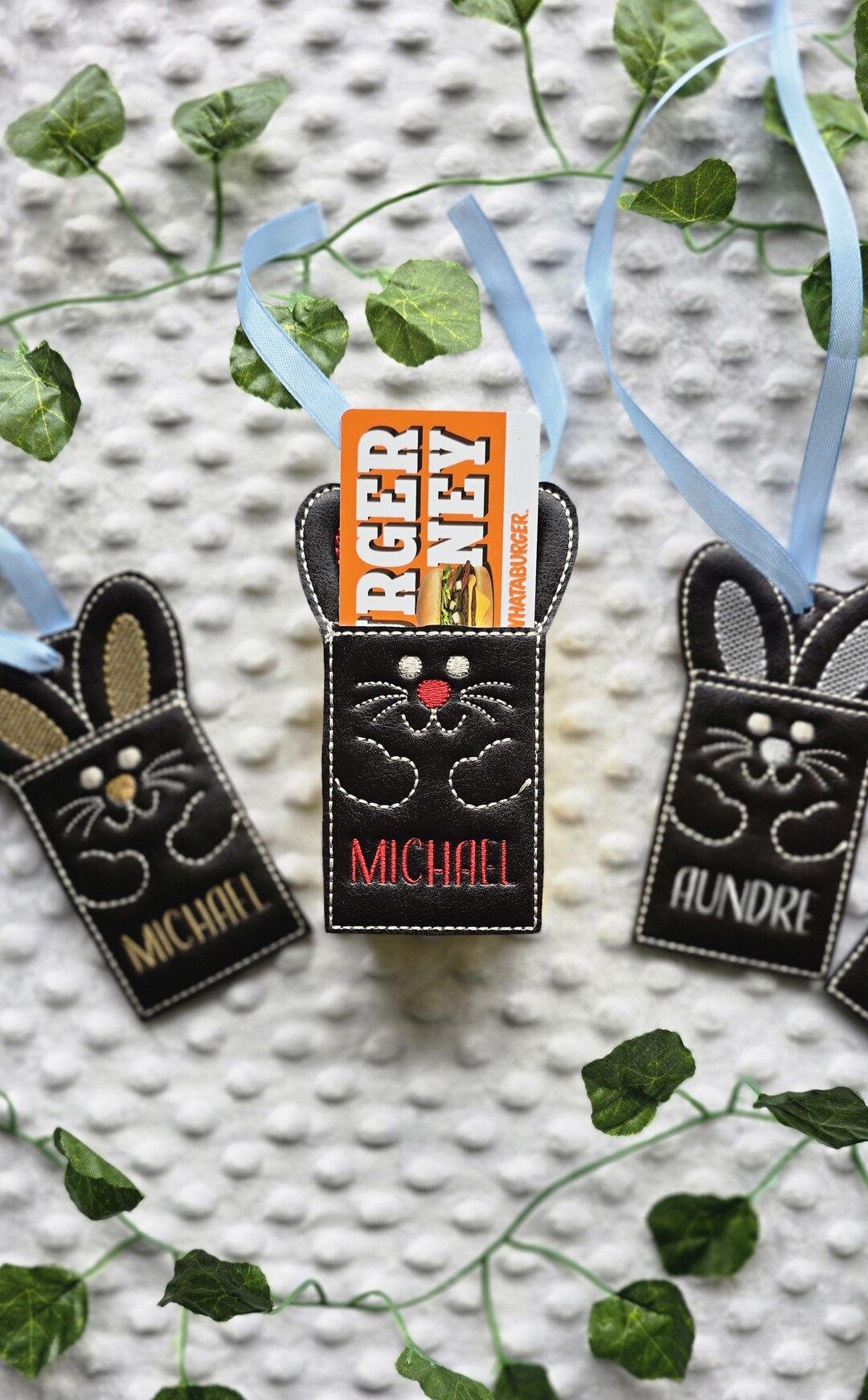 Embroidered Bunny Gift Card Holder Tag - Personalized Easter Basket ...