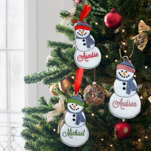 Family Christmas Kids Ornament Retro Snowmen Ornament Personalized Christmas Gift Stocking Tags Embroidered Christmas Ornaments gift Tags