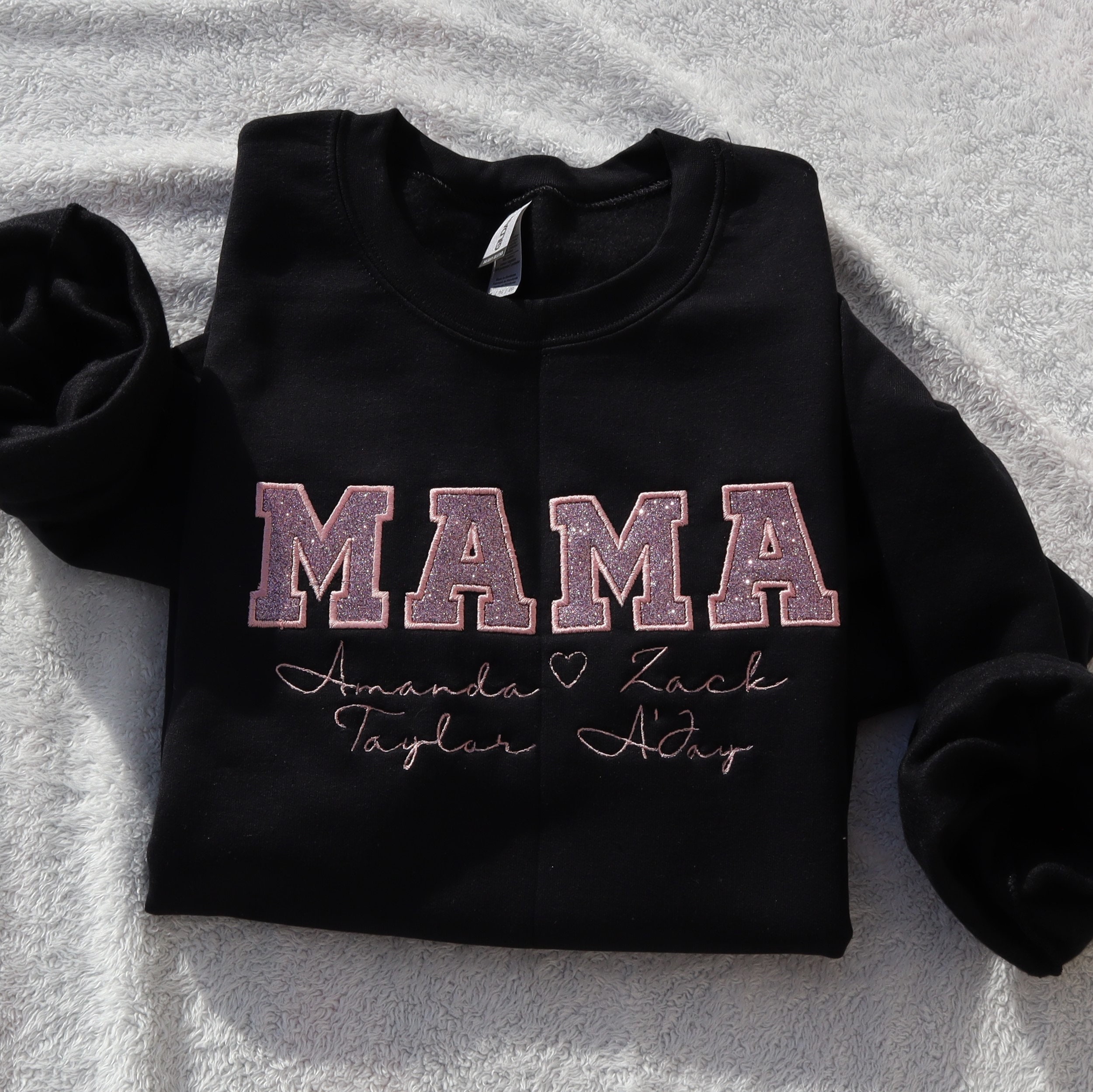 Embroidered Mama Sweatshirt with Kids Names - Personalized Mom Gift