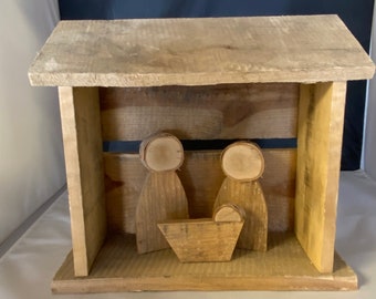 HANDCRAFTED Reclaimed WOOD NATIVITY Scene Christmas Mary Baby Jesus Joseph Manger Unique Holy