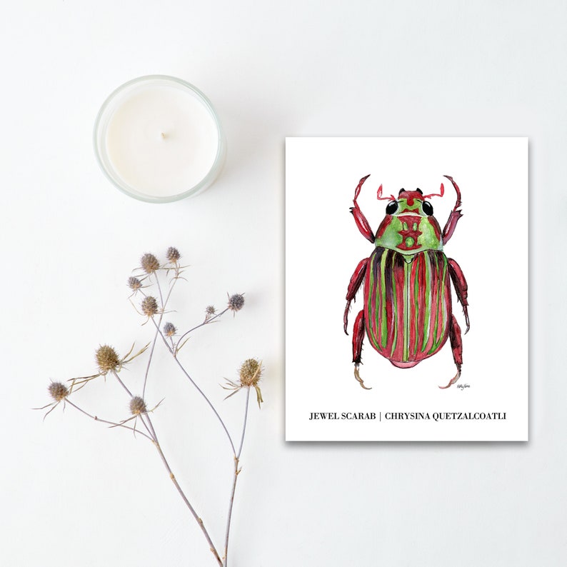 nursery decor animal wildlife Scarab Beetle watercolour painting print 8x10 inch wall art insect nature art conservation birthday gifts