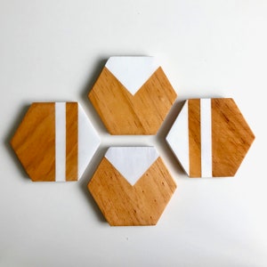 Hexagon Coasters: White and Wood