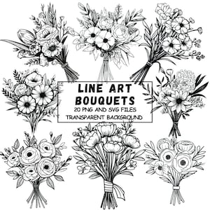 Bouquet svg Bundle Flower png Floral svg Wildflower png Minimalist Bouquet svg Botanical png Line Art Flowers Clipart Transparent Background