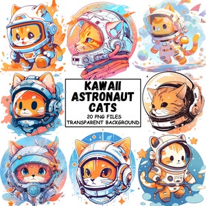 Kawaii Astronaut Katze Weltraum Kitty Weltraum Clipart PNG Format Sofortiger Download Für kommerzielle Nutzung Transparenten Hintergrund