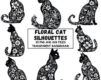 Floral Katzen Bündel: Wildblumen Clipart (PNG, SVG)