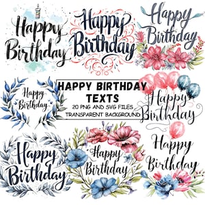 Happy Birthday Svg And Png Bundle I Birthday Texts Svg | Birthday Party Svg | Birthday Text Svg | Birthday Party Svg Png | Birthday Clipart