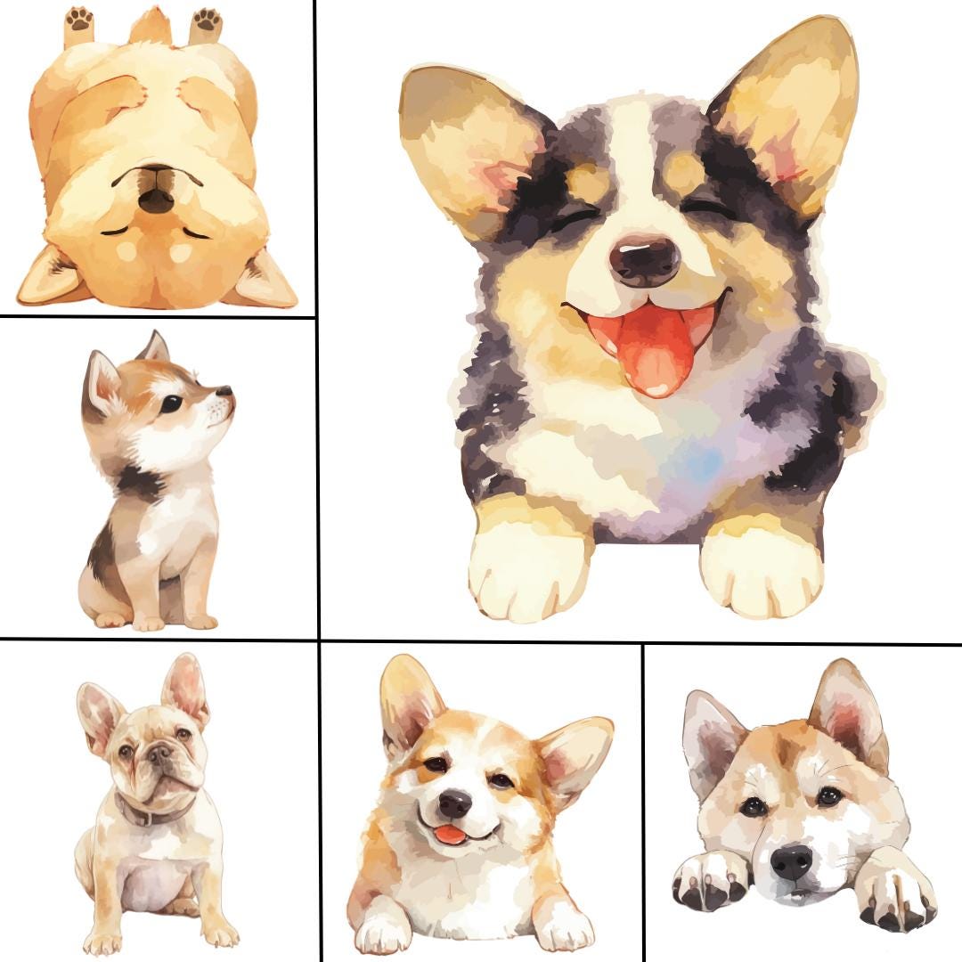 Watercolor Cute Dogs Clipart, 20 PNG and SVG, Animals Clipart ...