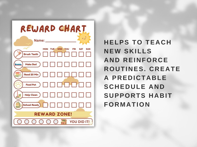 Sold Routine Chart Printable Weekly Reward Chart for Kids, Goal Chart, Colorful Chart ...