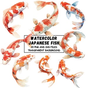 Watercolor  Koi Fish Clipart, Japanese Fish Images, 20 PNG And SVG, Instant Digital Download, Commercial Use, Transparent Background