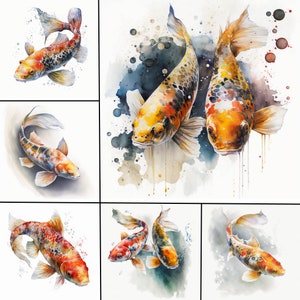 Koi Fish Watercolor Clipart 20 Files PNG Format Instant Download For Commercial Use Ideal for Scrapbooking Or Digital Journal