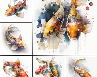 Koi Fish Watercolor Clipart: 20 PNG Files, Scrapbooking (Digital Download)