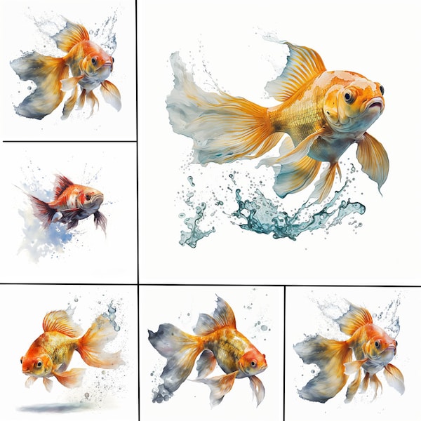 Goldfish Watercolor Clipart, Aquarium Clip Art, Fish Clipart In PNG Format Instant Download For Commercial Use, Digital Download