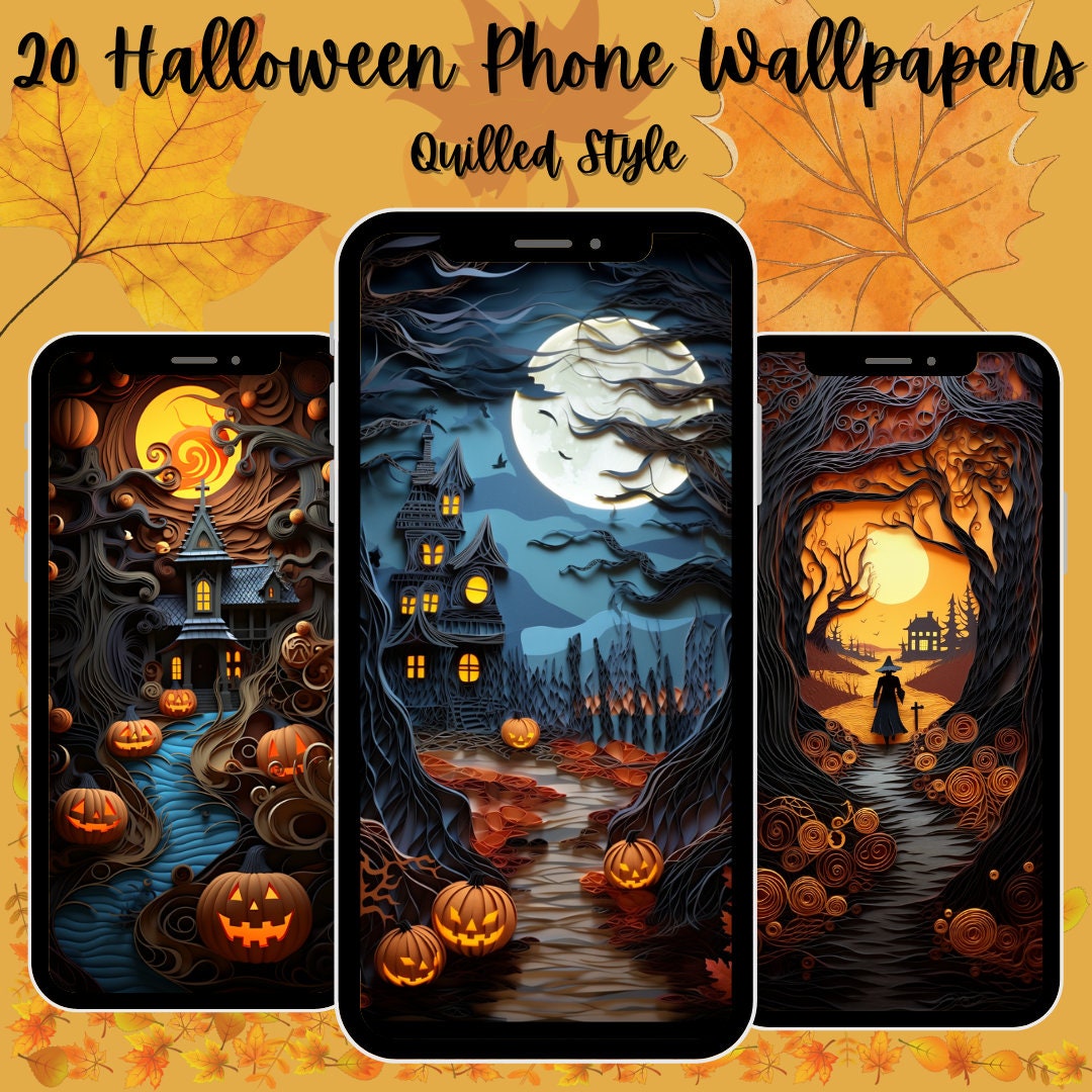 20 Halloween Phone Wallpapers Set, Quilling Art, Autumn Wallpaper