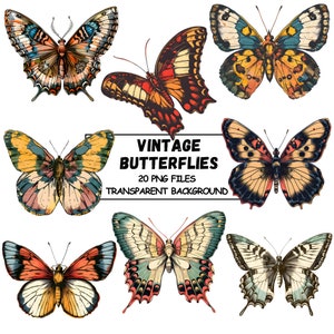 Clipart de borboleta PNG, pacote de borboleta, 20 arquivos PNG, borboletas, fundo transparente, download digital