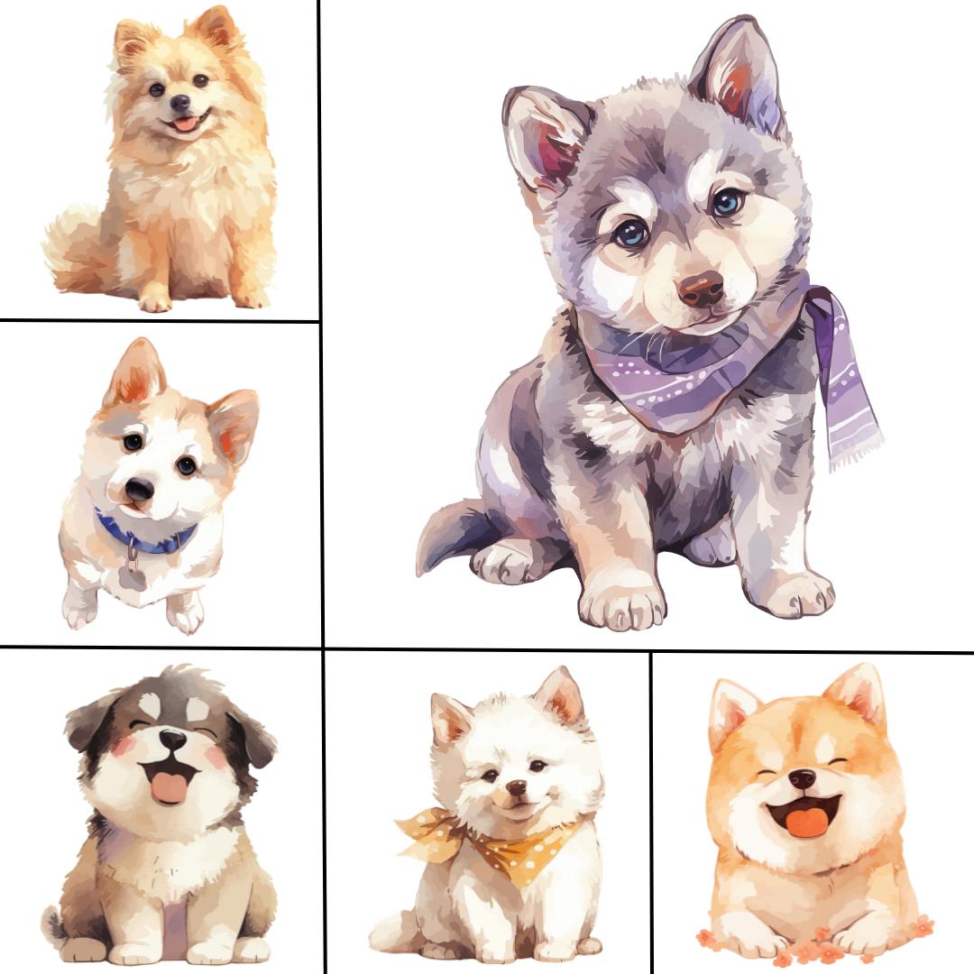 Watercolor Cute Dogs Clipart, 20 PNG and SVG, Animals Clipart ...