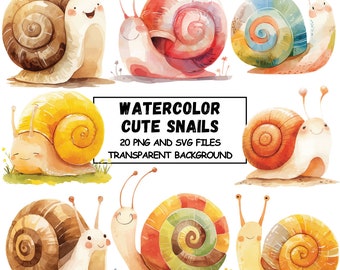 Watercolor Snail Clipart: Nursery Illustration (PNG & SVG Digital Download), Transparent Background