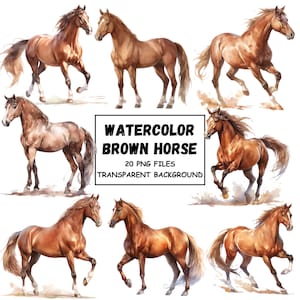 Watercolor Brown Horse Clipart PNG Format Instant Download For Commercial Use Transparent Background