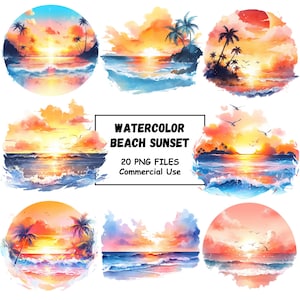 Watercolor Tropical Sunsets Clipart PNG Format Instant Download For Commercial Use Transparent Background