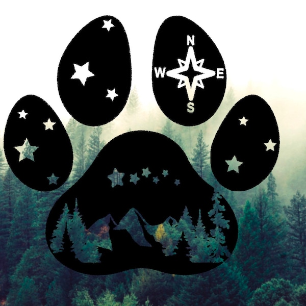 Adventure Dog Vinyl decal | paw print mountain rescue dog | Personalized decal for, laptop cases, tumblers| Hiking, PNW permanent stickers