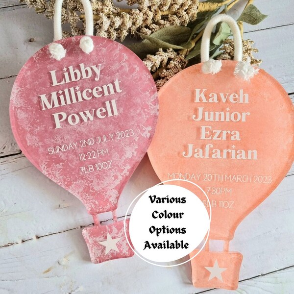 Personalized Birth Stats Sign: Acrylic Hot Air Balloon Nursery Decor