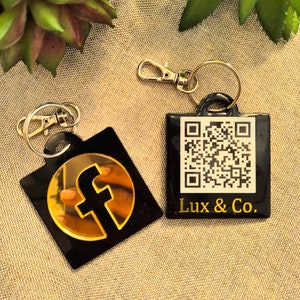 QR-Code Schlüsselanhänger, Geschäftsinhaber Schlüsselanhänger, Social Media Anschlüsse, Acryl-Schlüsselanhänger, Moderne Visitenkarte