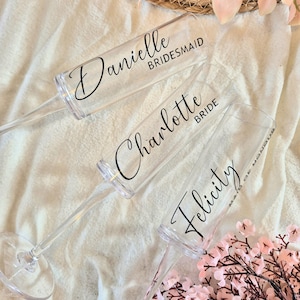 Flûte da champagne trasparente personalizzato, bicchiere infrangibile per addio al nubilato, regalo per festa di nozze in una destinazione esotica