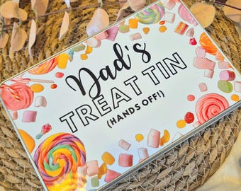 Personalised Dad's Treat Tin, Metal Snack Storage, Father's Day Gift
