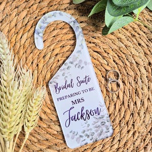 Wedding Day Door Hanger, Bride To Be, Bridal Suite Acrylic Door Sign, Eucalyptus Design, Getting Married Wedding Prep, Floral Hanger Tag