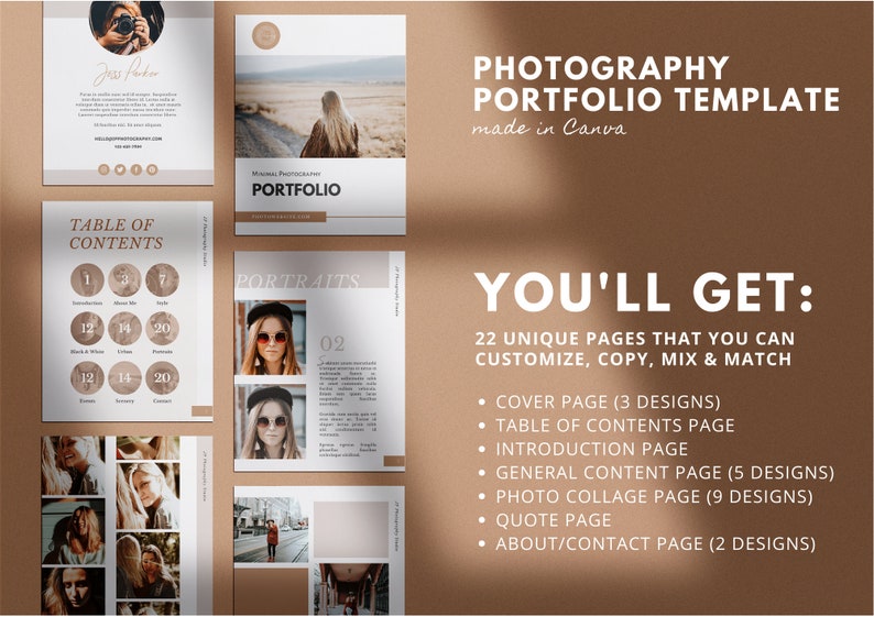 22 Pages Photography Portfolio Template Canva Photography | Etsy