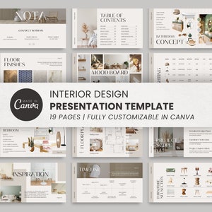 Plantilla de Canva para presentación de diseño de interiores / Propuesta de diseño de interiores / Plantilla de mood board de diseño de interiores / Plantilla para diseñador de interiores