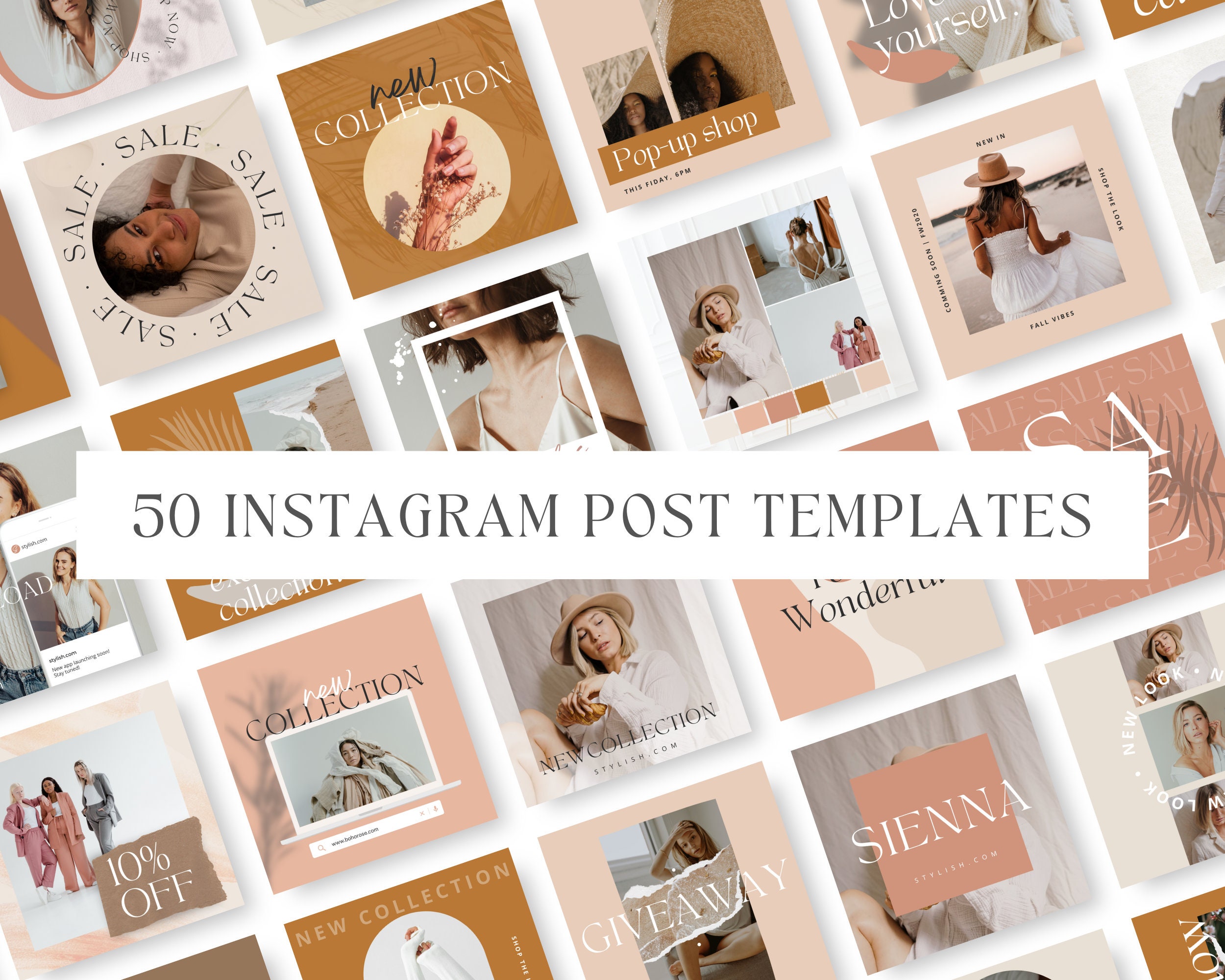 50 Instagram Templates Made in Canva Boho Rose Set of Instagram ...