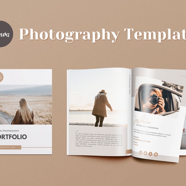 22 pages Photography Portfolio Template Canva | Photography Magazine Neutral Template | Photography Brochure | Minimal Design | Photographer