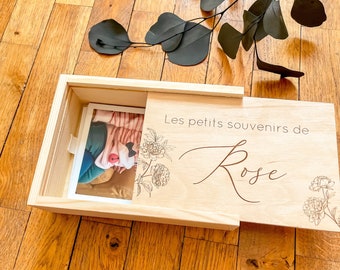 Coffret Photo en Bois - gravure personnalisée - Souvenirs