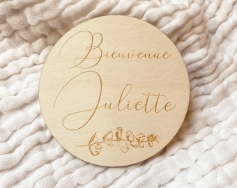 Carte Bienvenue Bonjour pour Bébé en Bois - personnalisable personnalisé eucalyptus