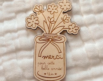 Magnet bois personnalisé bouquet fleurs merci fin d’année scolaire cadeau personnalisable maîtresse nounou atsem enseignant école