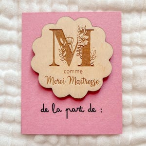 Magnet bois personnalisé M comme Merci Maîtresse cadeau personnalisable fin d’année scolaire petit présent enseignant institutrice