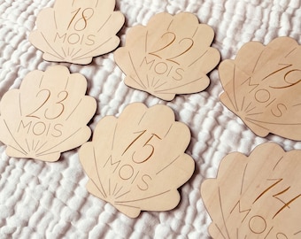 Cartes étapes pour Bébé en Bois Photo - Coquillage
