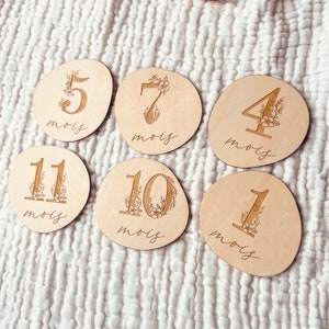 Cartes étapes pour Bébé en Bois Photo - Galets Fleurs