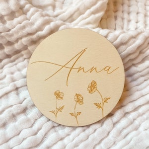 Carte Bienvenue Bonjour pour Bébé en Bois - naissance personnalisable personnalisé coquelicot
