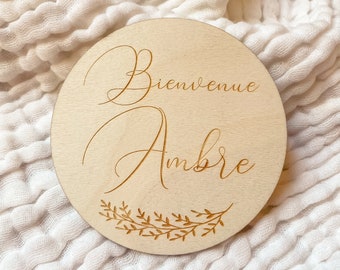 Carte Bienvenue Bonjour pour Bébé en Bois - personnalisable