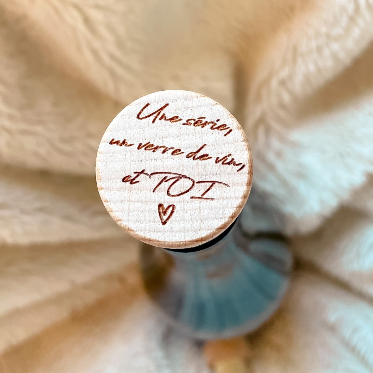 Bouchon Bouteille de Vin en Liège et Bois - Cadeau Amoureux Saint Valentin